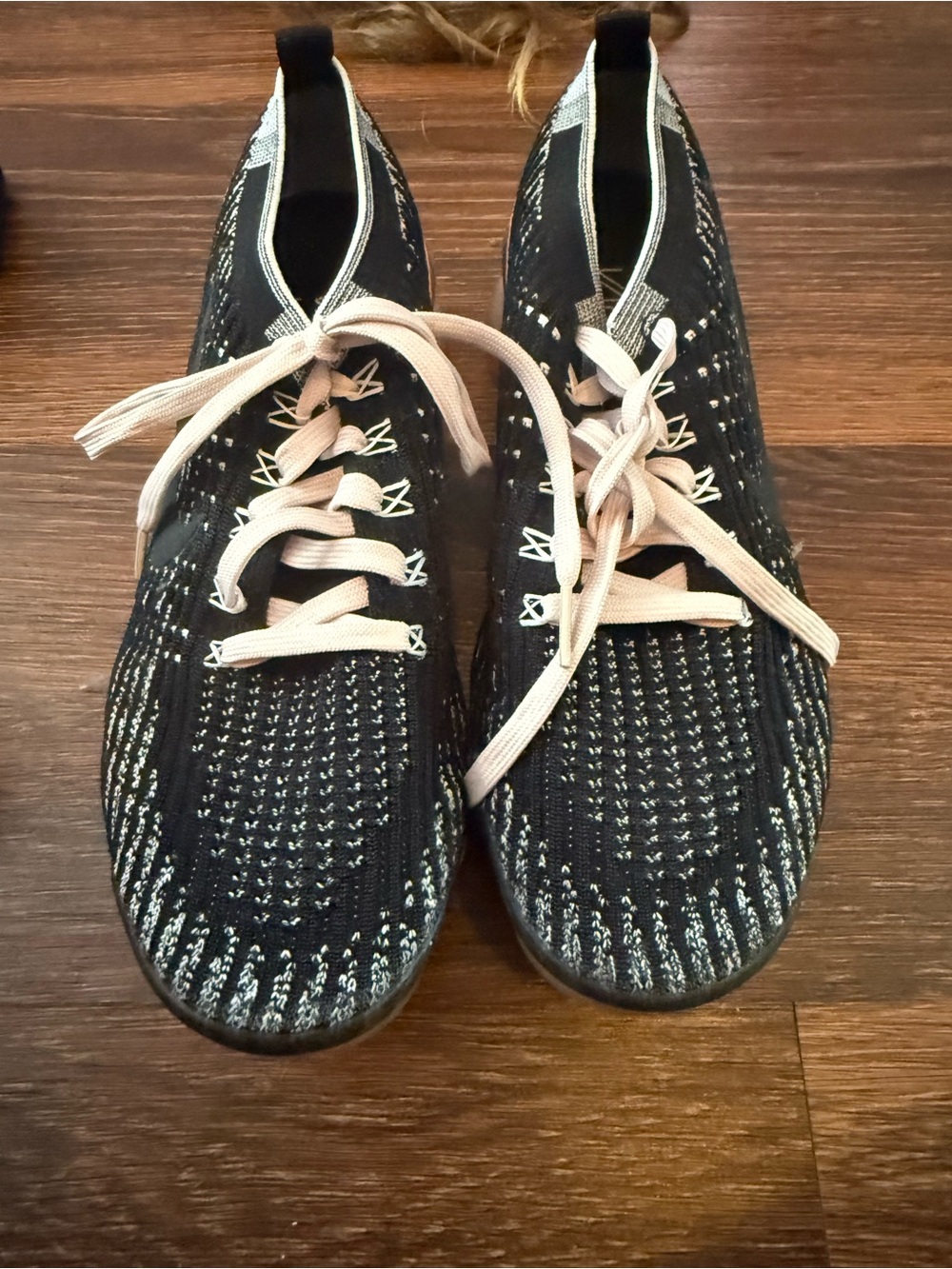 Nike Women's Black Knit Lace-Up Vapormax Sneakers with Pink Laces
